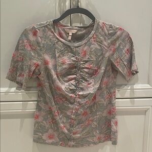 Rebecca Taylor Short Sleeve Floral Tee in Gray and Pink